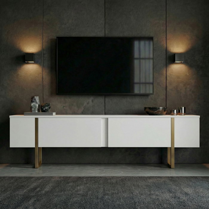 Nordure Onera Mueble para TV Blanco y Dorado Nordure Onera Mueble para TV Blanco y Dorado